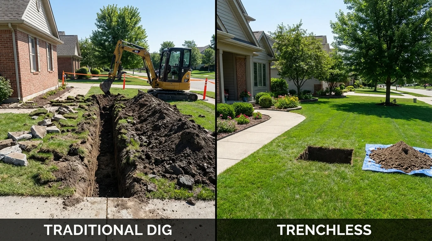 Trenchless sewer repair with minimal yard damage versus traditional excavation in Stanley, WI